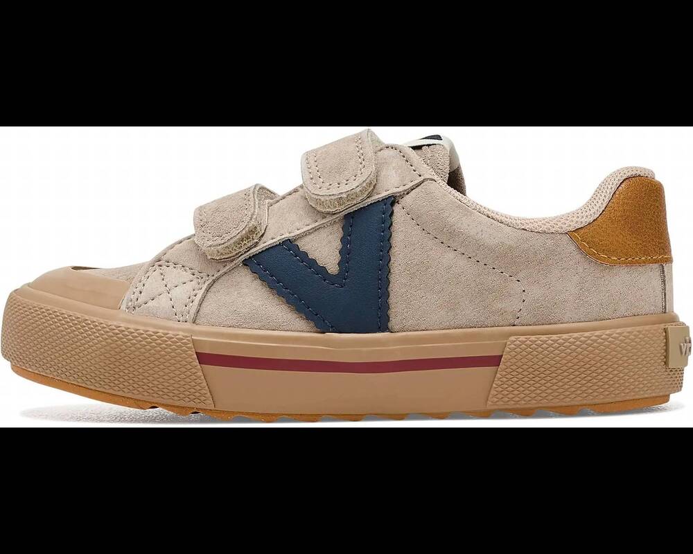 NEW VICTORIA kid's tribu wide fit split leather & contrast sneakers in beige and